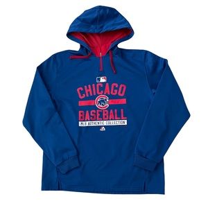 Majestic Chicago Cubs Baseball Hooded Sweatshirt | Blue | Size Large